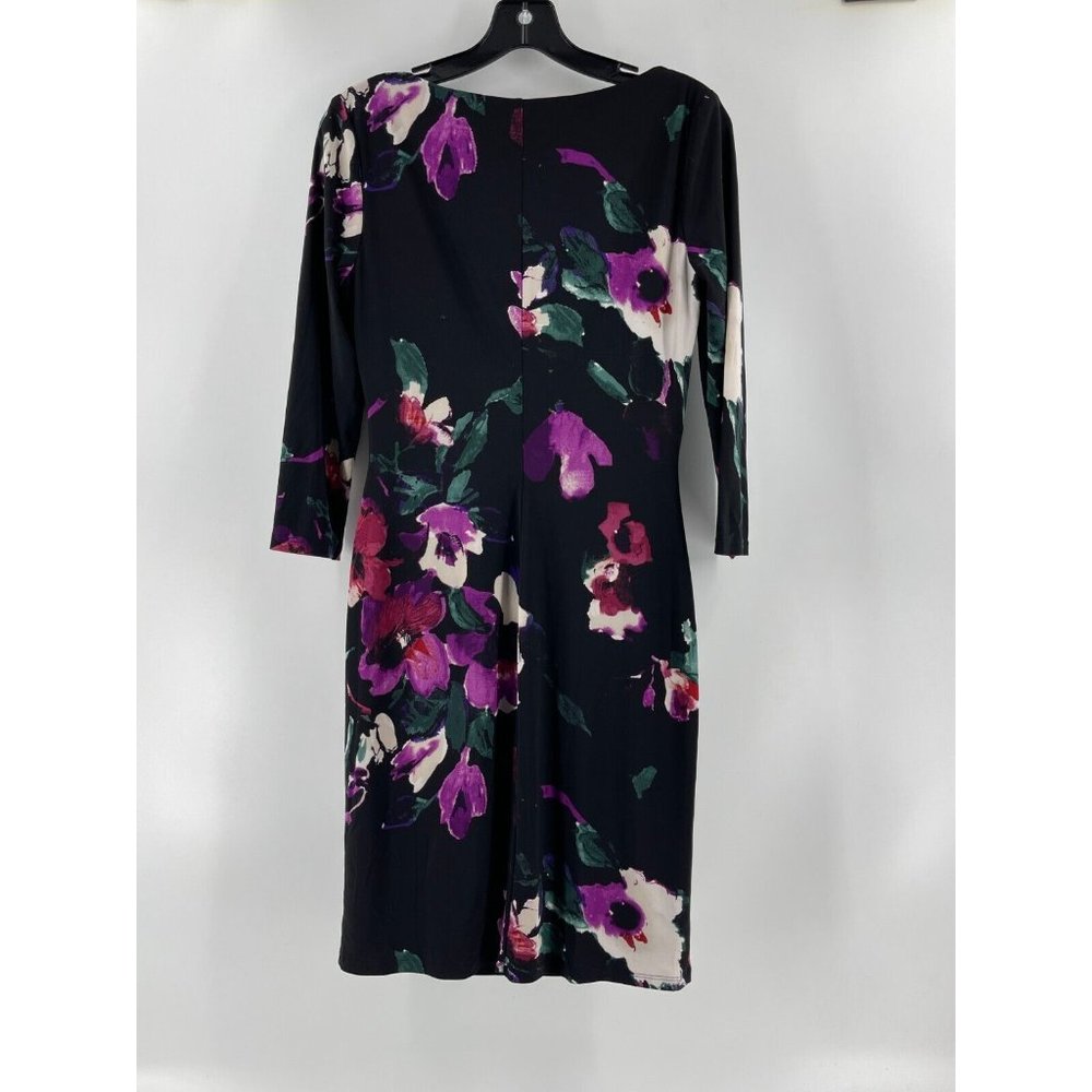 Ralph Lauren Women's Black Floral Long Sleeve Stretch Cocktail Party Dress Sz 6 - Picture 6 of 15